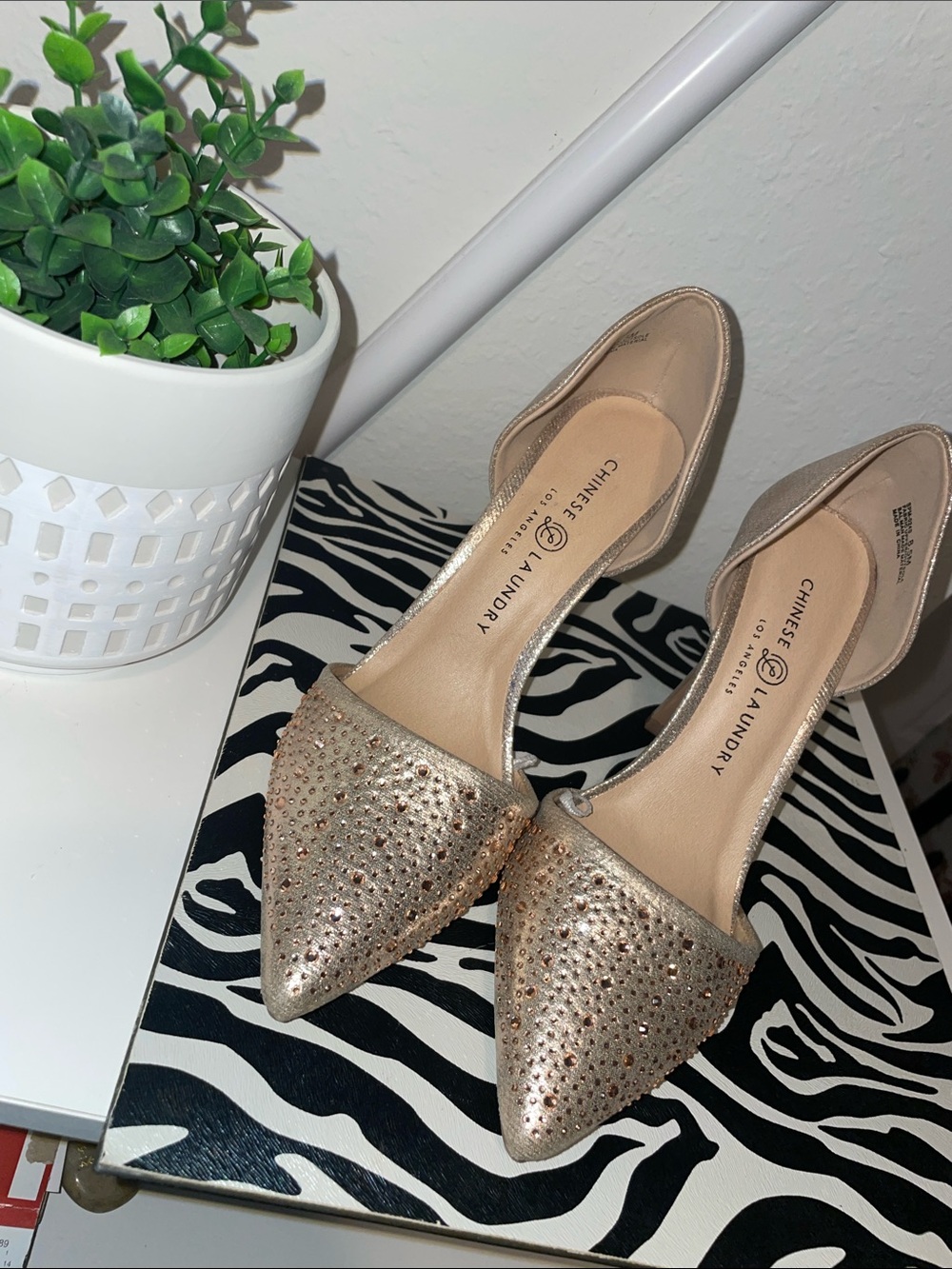 Chinese Laundry Champagne Rhinestone D'Orsay Heels